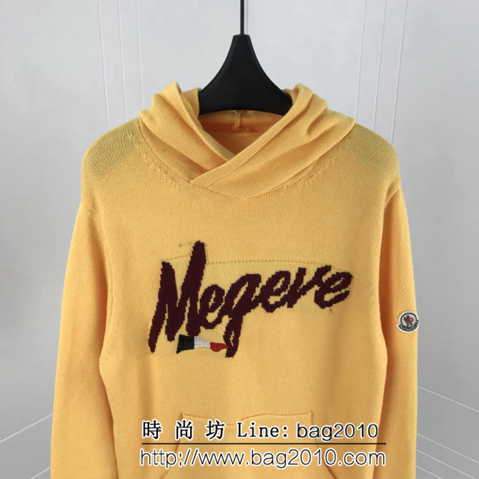 Moncler蒙口 18ss秋冬新款 黃色針織毛衣 修身勾花袋鼠兜口袋 手臂處經典logo 官網同步  ydi2069